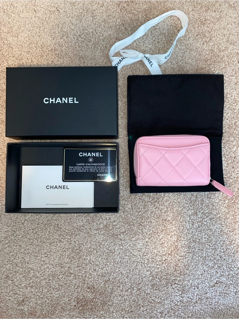 CHANEL | Lambskin Quilted Zip Around Coin Purse Light Pink